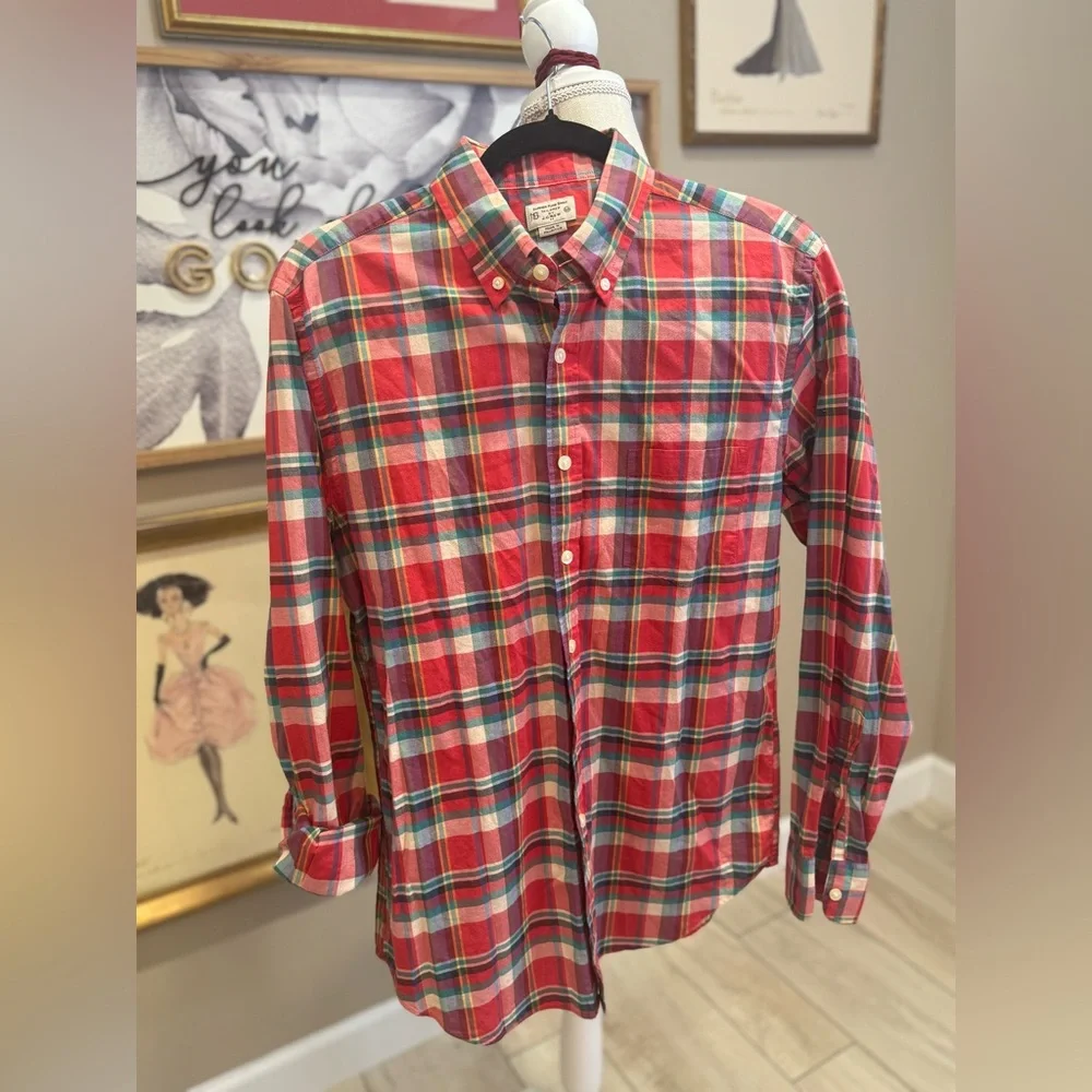 J. CREW Red and Green Plaid Button Down Tailored Shirt